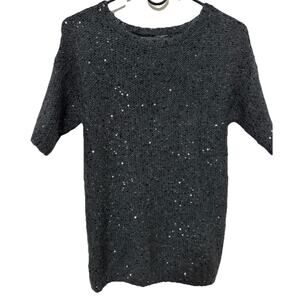 ANN TAYLOR Pullover Charcoal Black Fuzzy Sweater with Sequins Size Small